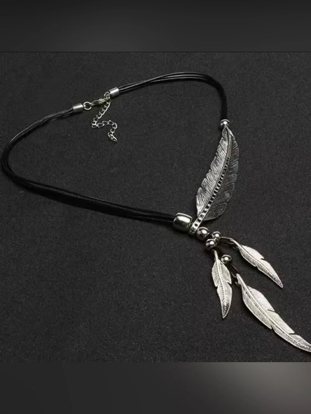 Boho Angel Feather Pendant Necklace silver / gold tone black / red leather cord